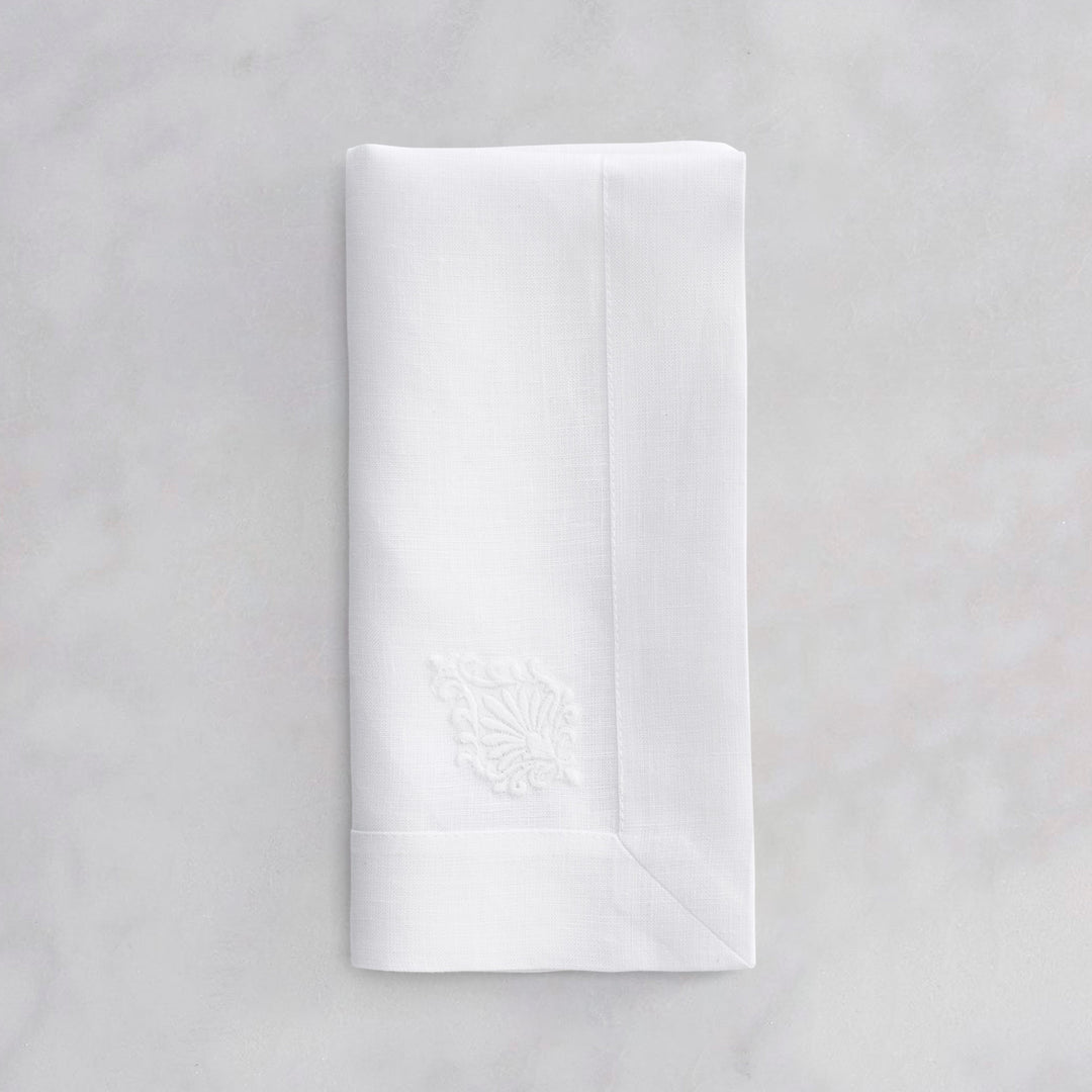 İznik Tile Flower Embroidered Napkin - White