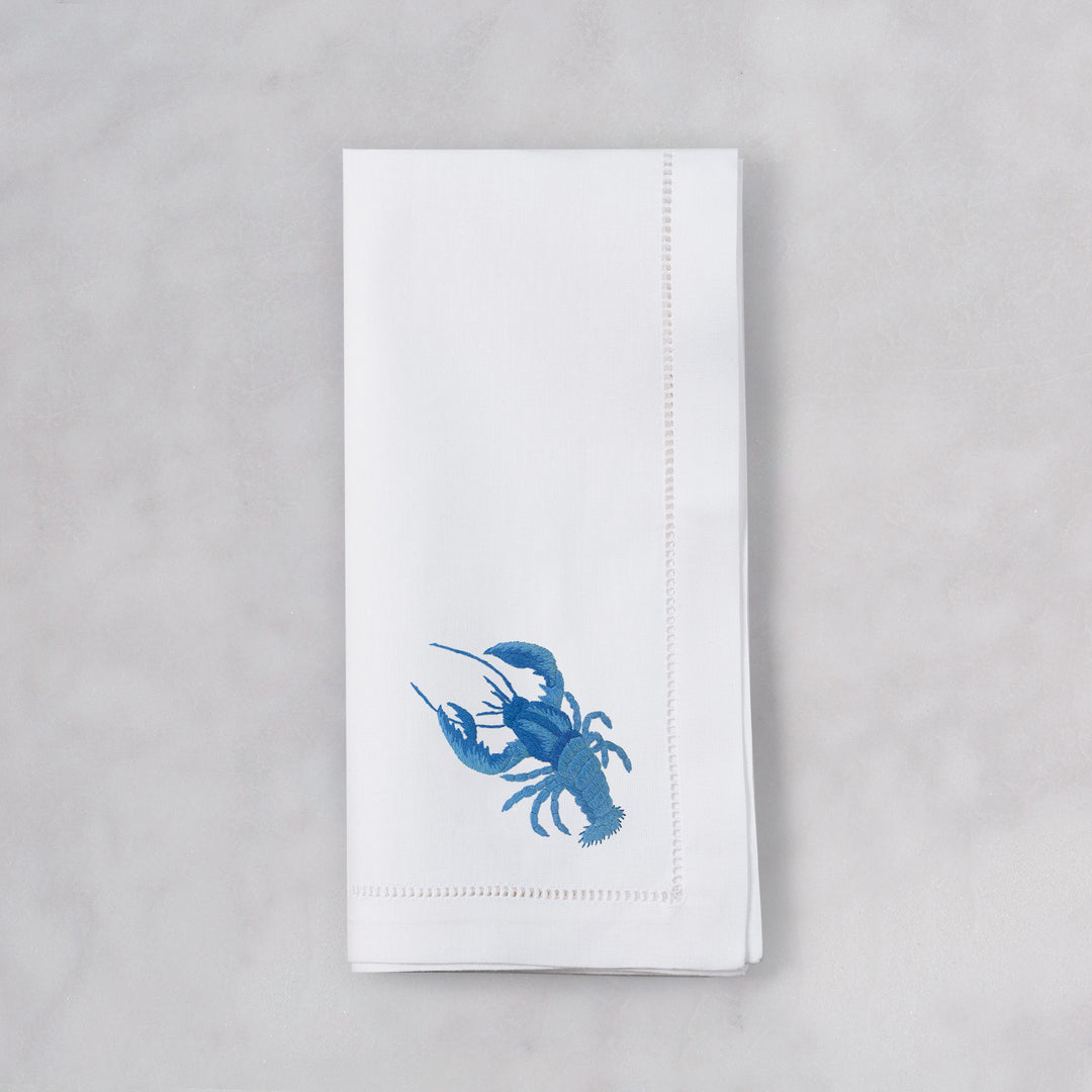 Lobster Embroidered Napkin - Blue