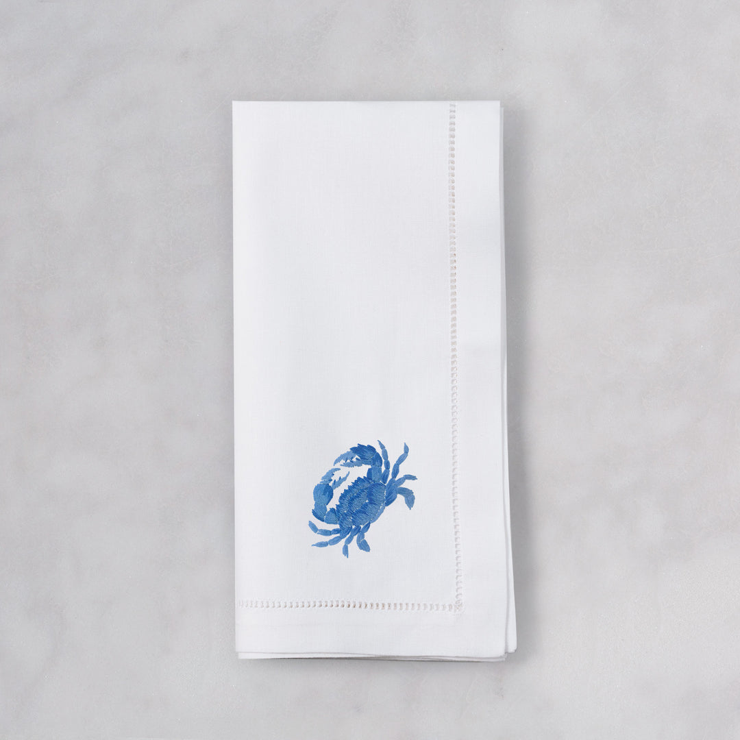 Crab Embroidered Napkin - Blue