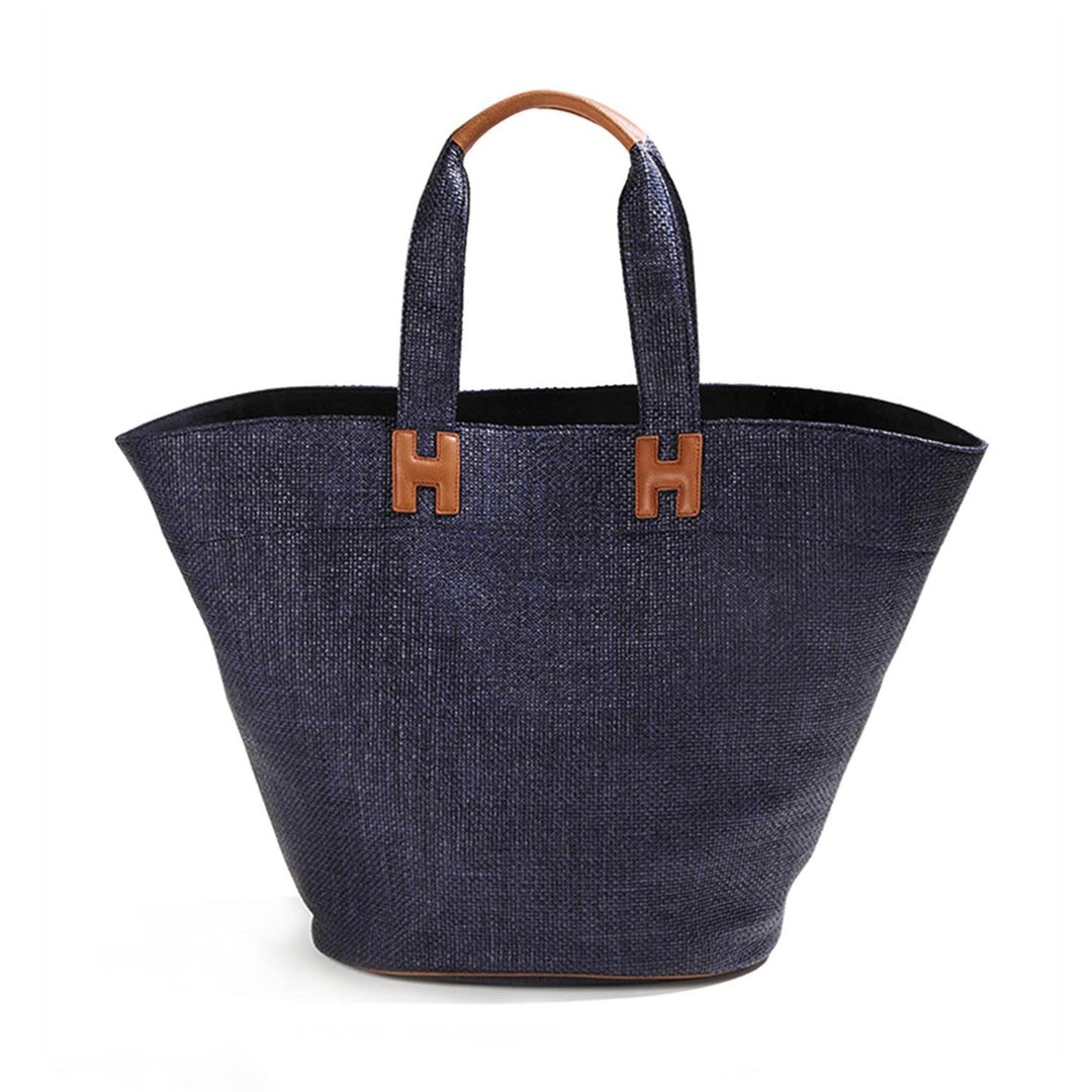 Raffia Beach Bag - Navy