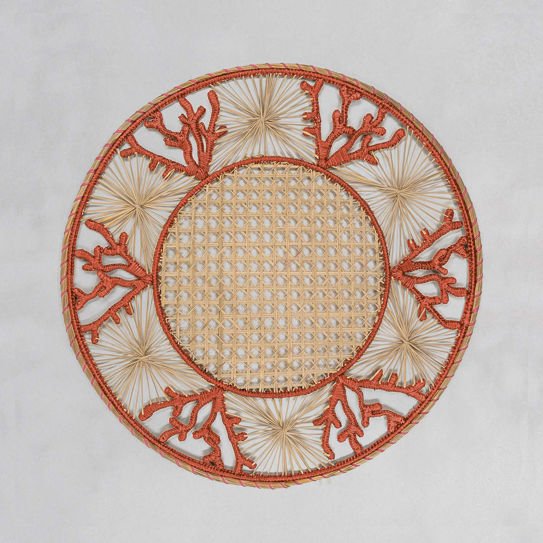 Woven Coral Motif Placemat – Coral/Beige