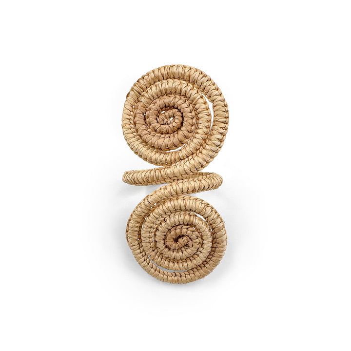 Spiral Desenli Hasır Peçete Halkası - Bej