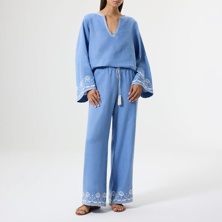 Bloom Nakışlı Pantolon - Mavi