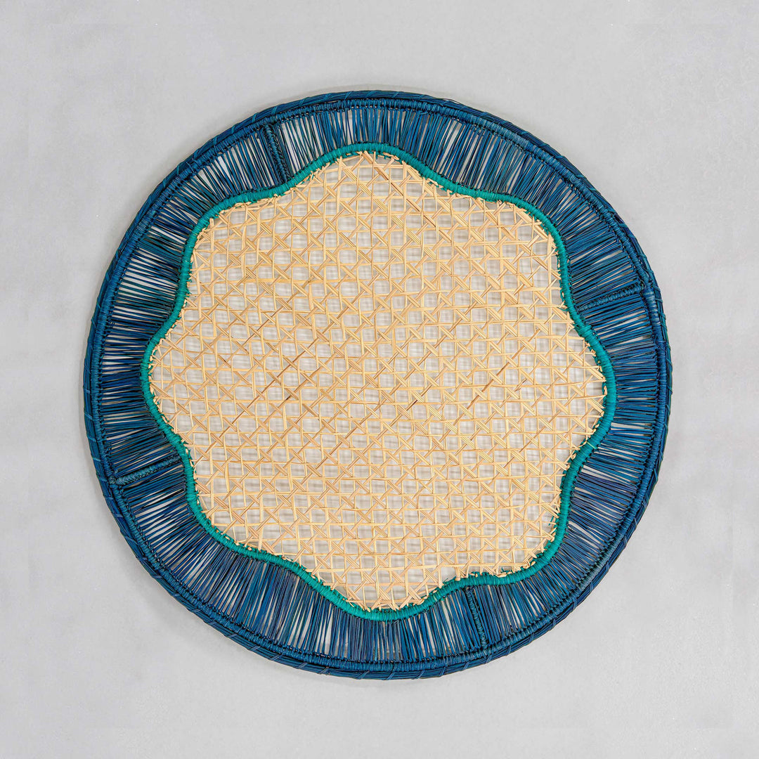 Woven Placemat with Colored Edge – Dark Blue/Beige