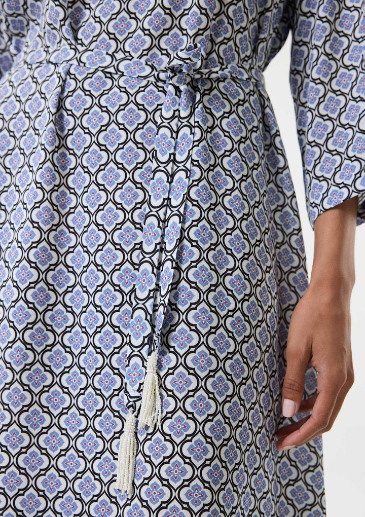 Lotus Garden Midi Elbise - Mavi