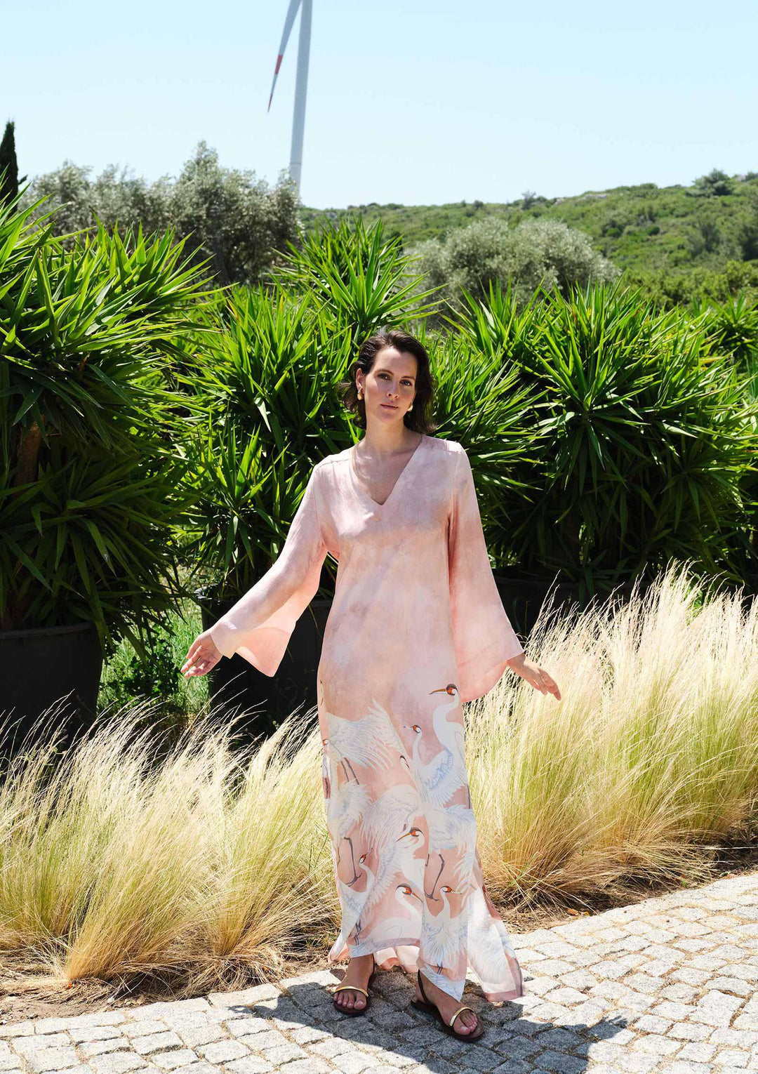 Crane İpek Uzun Kaftan