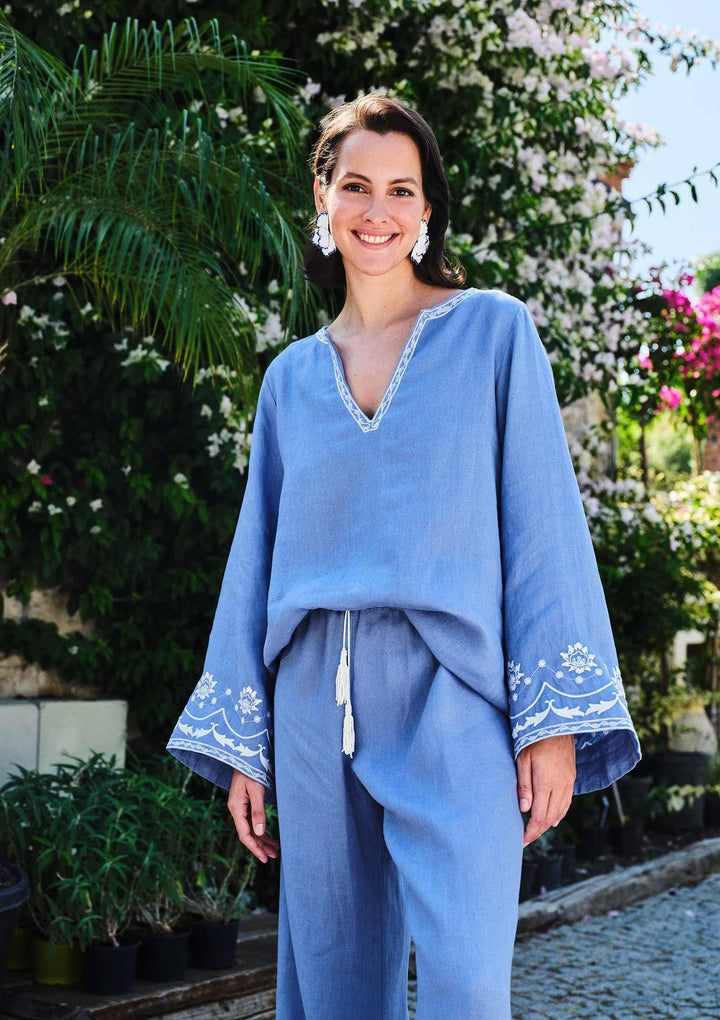 Bloom Nakışlı Pantolon - Mavi