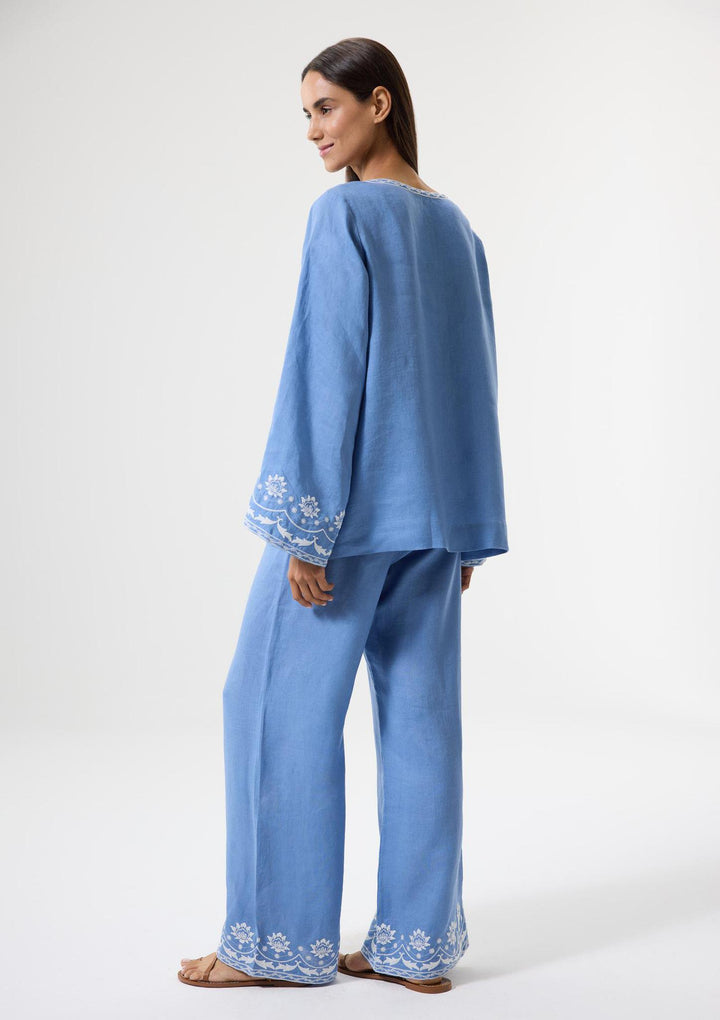 Bloom Nakışlı Pantolon - Mavi