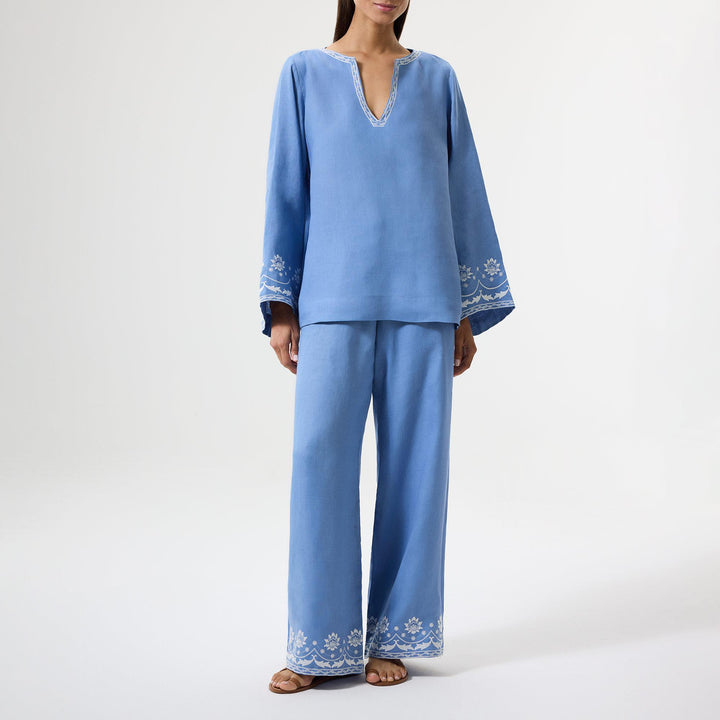 Bloom Nakışlı Bluz - Mavi