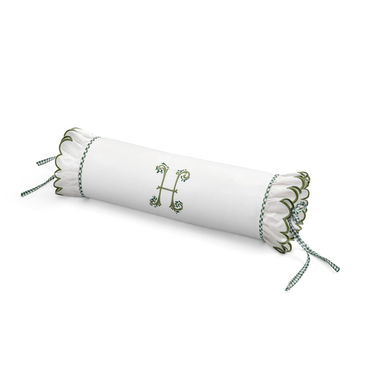 Seferî Flower Garden İnisyal Nakışlı Silindir Yastık Kılıfı - Yeşil