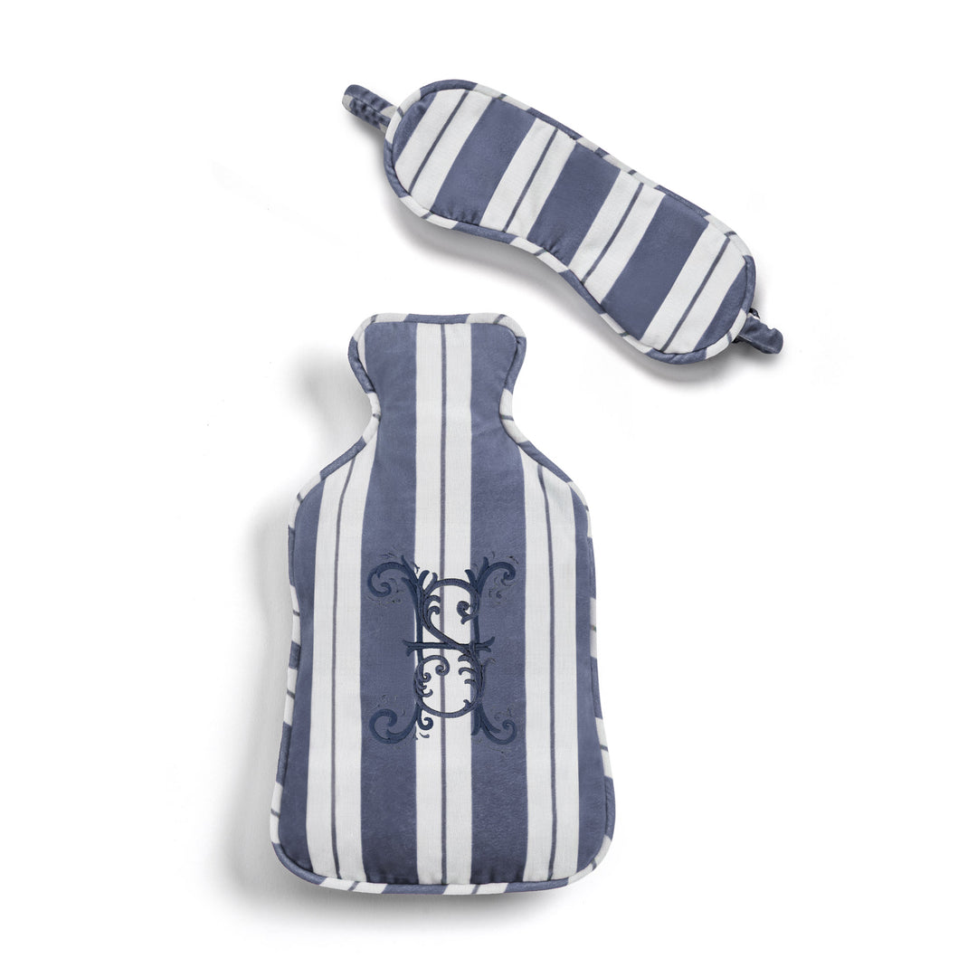 Seferî Ottoman Stripe Dream Set Sıcak Su Torbası & Uyku Maskesi - Beyaz/Mavi