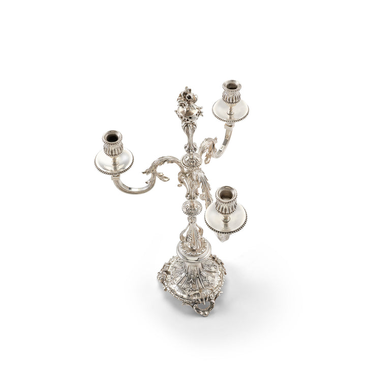 Vintage Gümüş İşlemeli Üç Kollu Şamdan