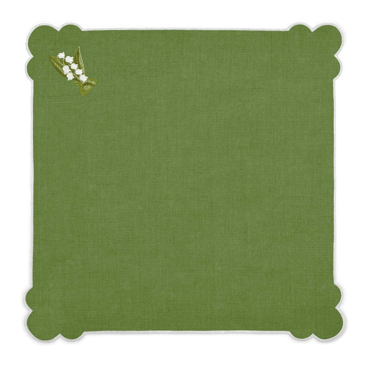 Seferî Embroidered Napkin - Lily of the Valley - Green - Set of 4