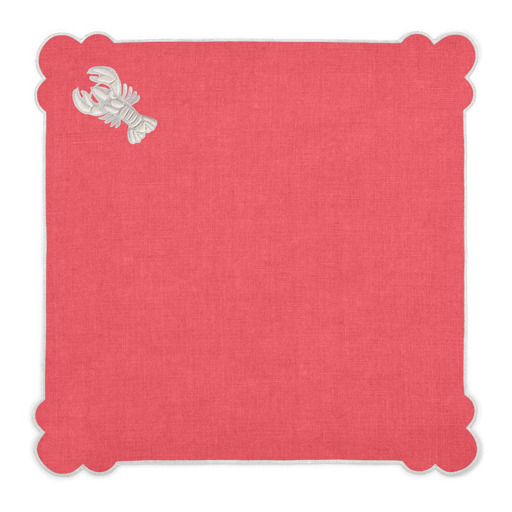 Seferî Embroidered Napkin - Under the Sea - Coral - Set of 4