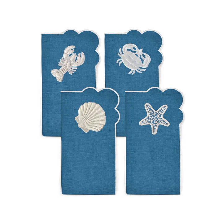 Seferî Embroidered Napkin - Under the Sea - Blue - Set of 4
