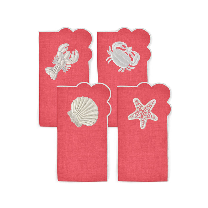 Seferî Embroidered Napkin - Under the Sea - Coral - Set of 4