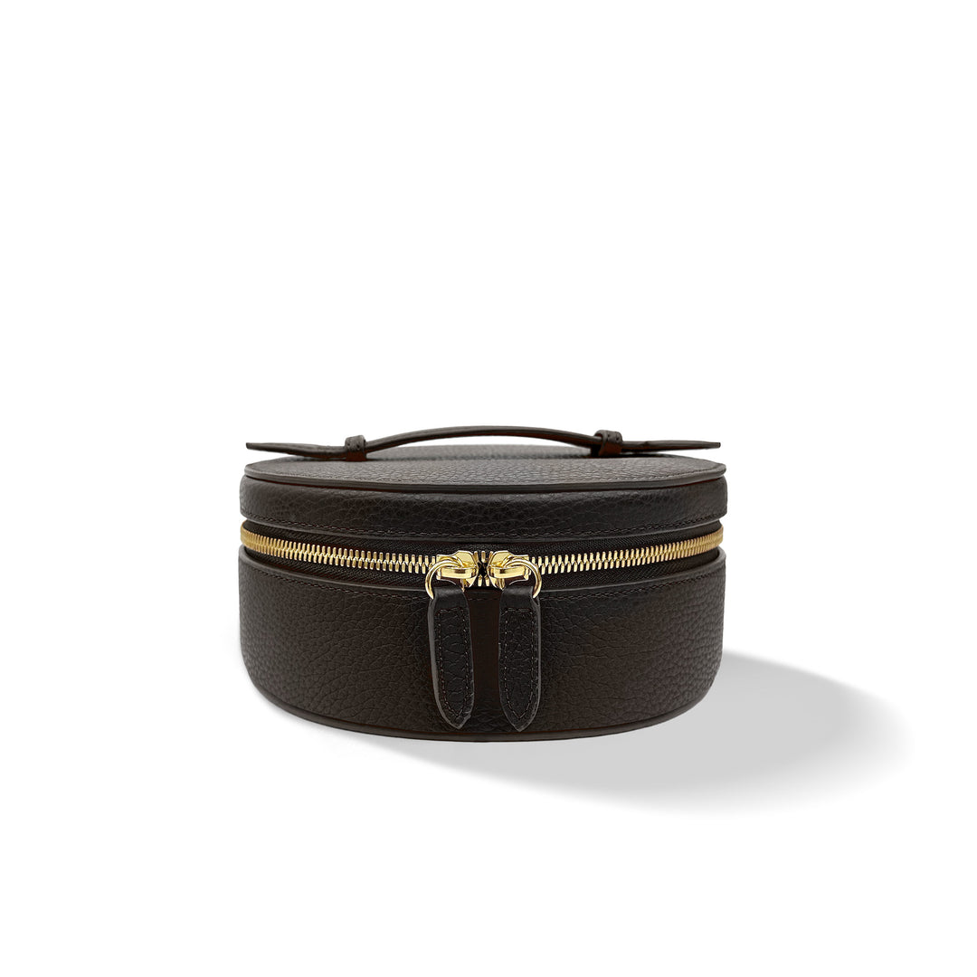 Leather Round Accessory Box - Medium