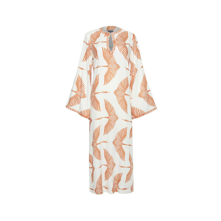 Wings Nakışlı Uzun Kaftan - Bej/Tarçın