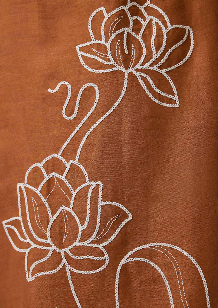 Lotus Flow Nakışlı Midi Elbise