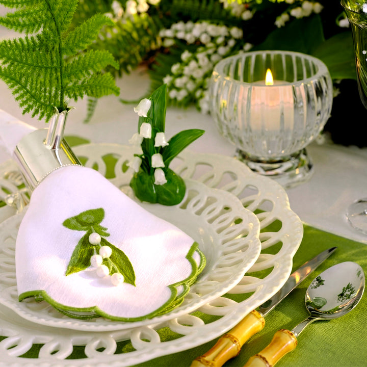 Seferî Embroidered Napkin - Lily of the Valley - White - Set of 4