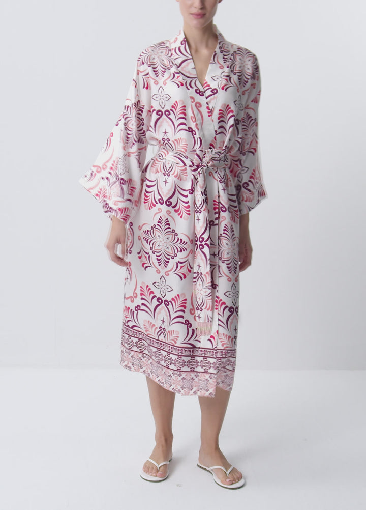 Bergamot Long Kimono - Burgundy