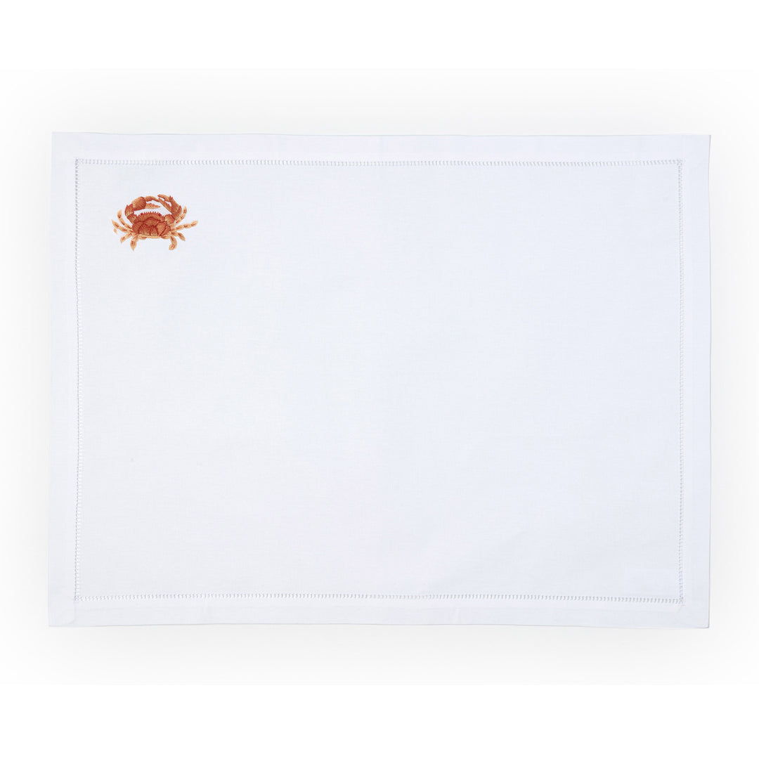 Crab Embroidered Placemat - Coral/White